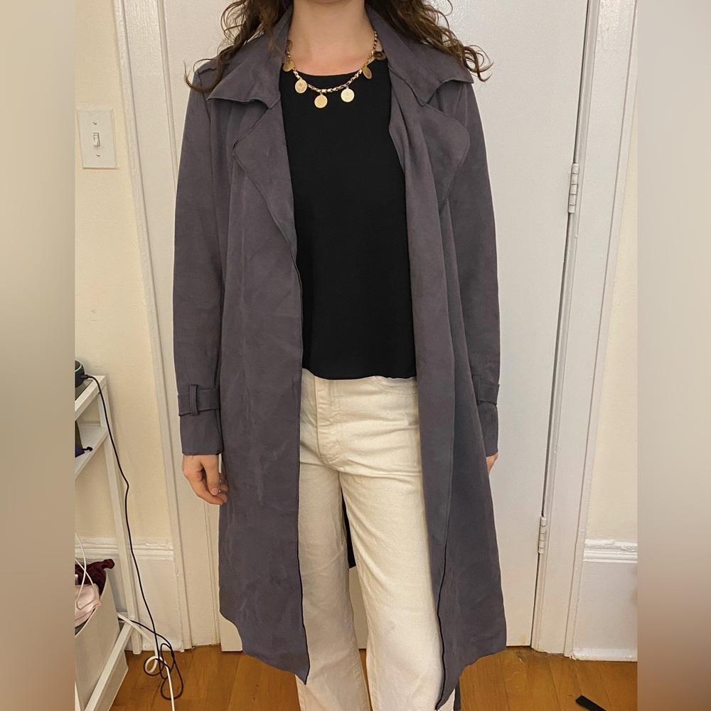 Lulu’s faux suede long trench wrap coat